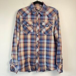 True Religion Men's Plaid Western Shirt Pearl Snap Buttons Blue size Sm Casual